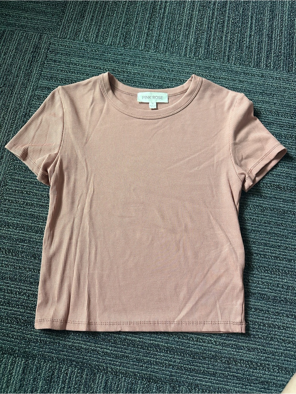Pink Rose Short Sleeve Ribbed Tee in Dusty Rose